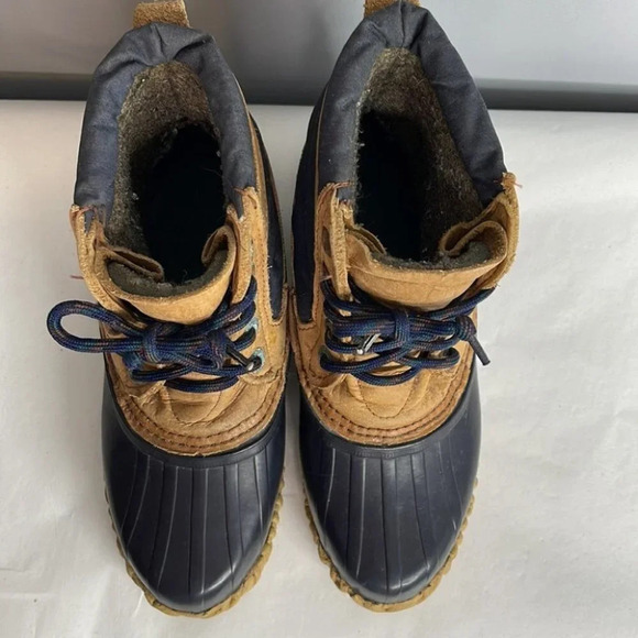 SOREL VINTAGE Duck Boots Navy Brown Leather Lined Ankle Lace Up Gorpcore Size 6 - Picture 6 of 14